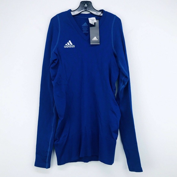 adidas Tops - Adidas Womens S Shirt Long Sleeve V Neck Embroided Logo Blue Stretch NWT $80 N35